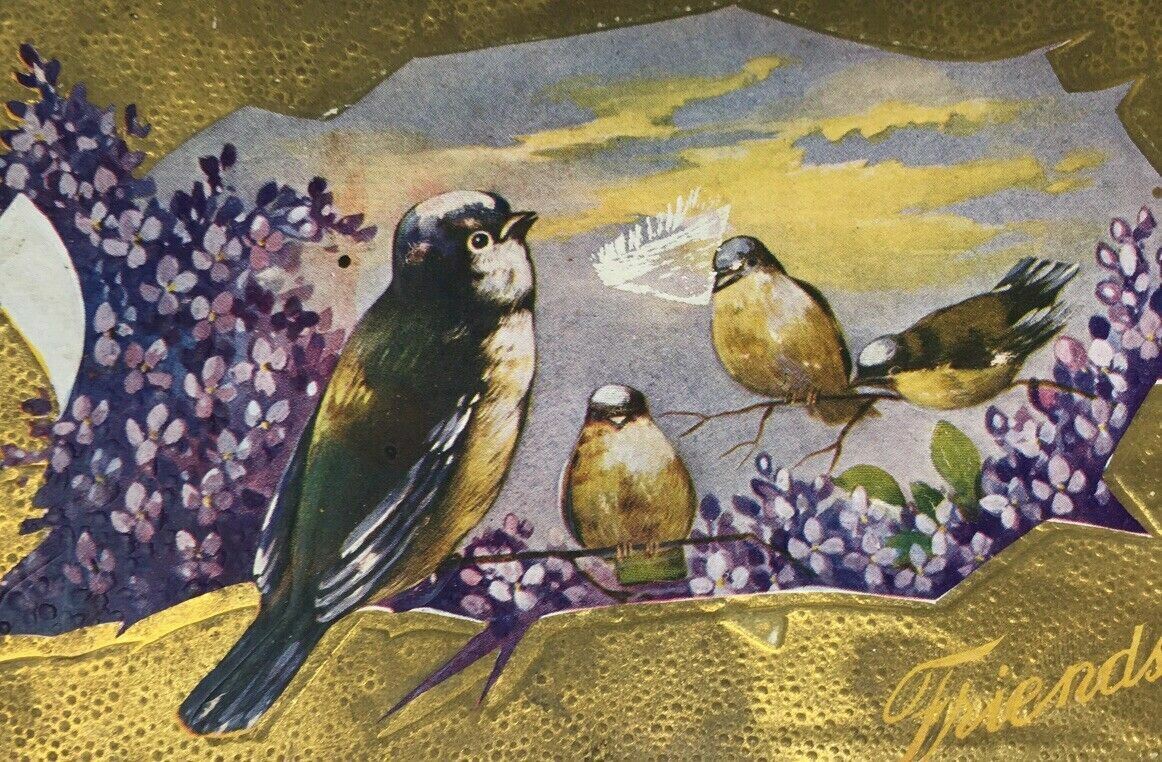 John Winsch Friendship Postcard Birds Gold Gild