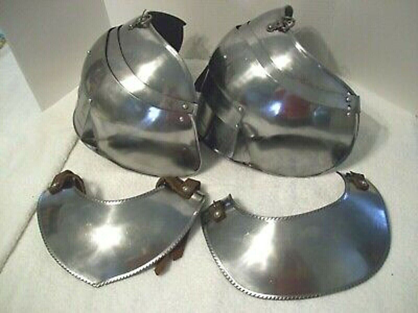 Medieval Steel Gorget & Pauldrons Neck & Shoulder Guards 16G LARP Armor Set Gift