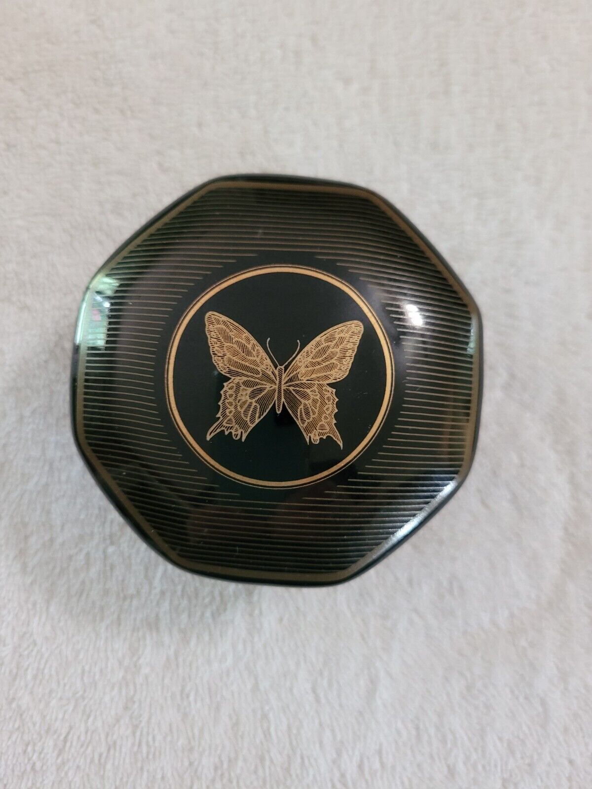 CHARMING PAPILLON 8 SIDED BUTTERFLY EMBELLISHED COVERED TRINKET DISH