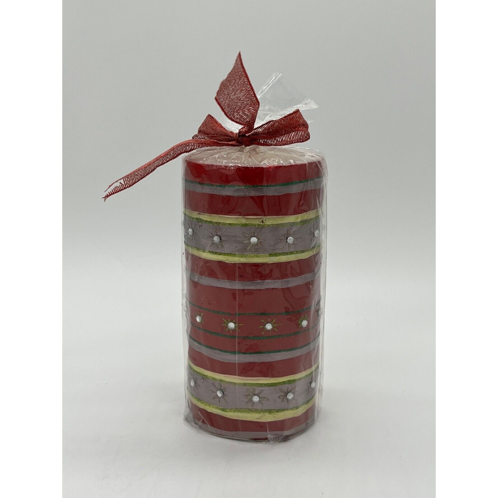Beautiful Striped Red, Gold and Silver Christmas Candle w/ Jewels by Living Quar