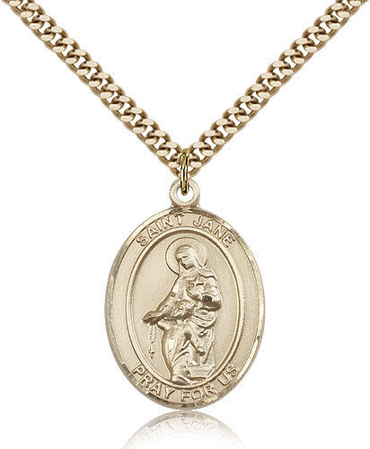 Saint Jane Of Valois Medal For Men - Gold Filled Necklace On 24 Chain - 30 D...