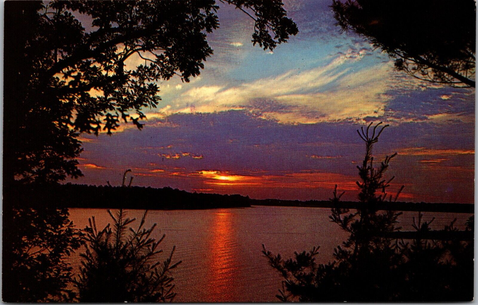 Greenville Maine Sunset Reflection on Moosehead Lake Chrome Vintage Postcard UNP