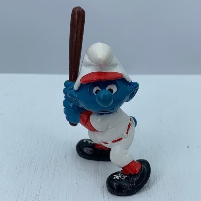 Smurfs 20129 Baseball Player Smurf Batter Figurine Vtg PVC Figure **SEE DESC**