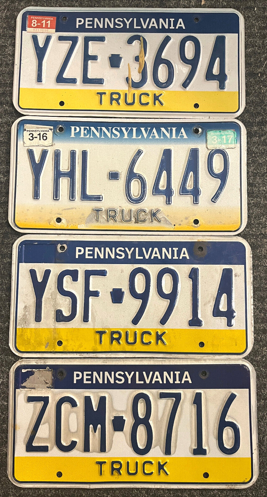 Bulk Lot of 4 Pennsylvania TRUCK License Plates ..... KEYSTONE IN CENTER