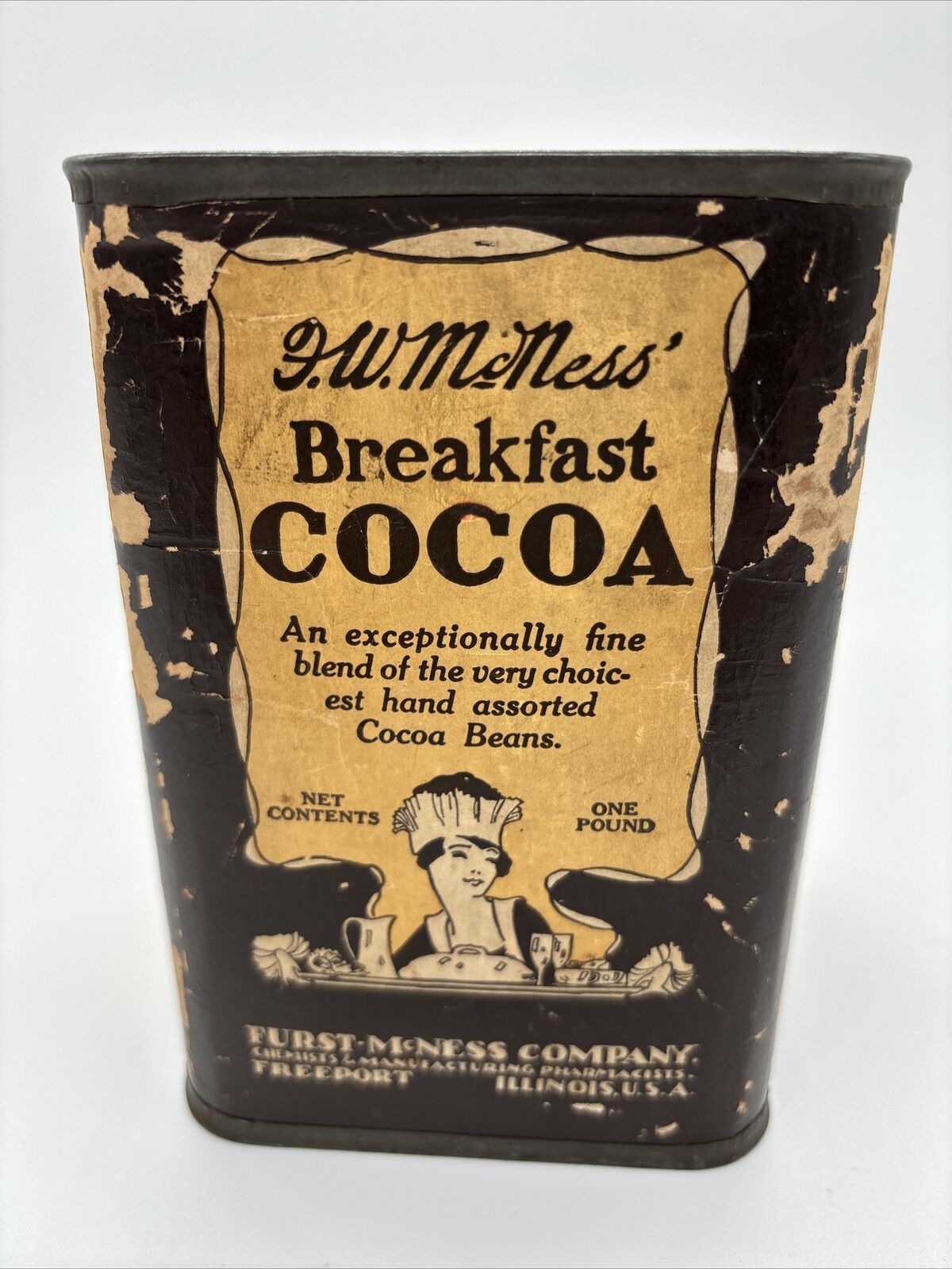 Vintage 1930s J.W. Mcness Breakfast Cocoa 1 Lb Tin