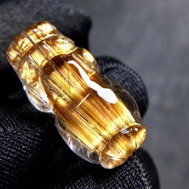 Natural Gold Rutilated Quartz Gemstone Pi Xiu Crystal Pendant 21x10x9.3mm AAAA