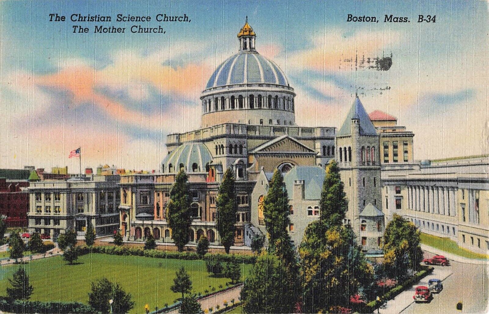 Boston, Massachusetts Postcard Christian Science Mother Church Cars PM 1950   J1