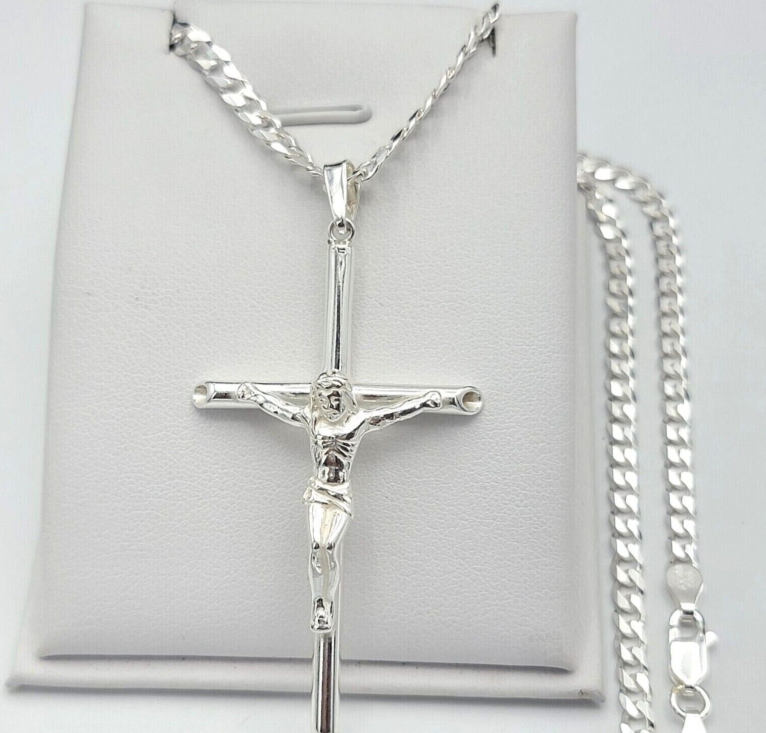 Real 925 Sterling Silver Cross Crucifix Pendant Necklace Unisex 