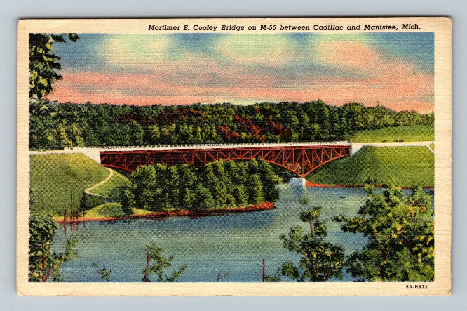 Cadillac MI-Michigan, Mortimer E Cooley Bridge, c1952 Vintage Souvenir Postcard