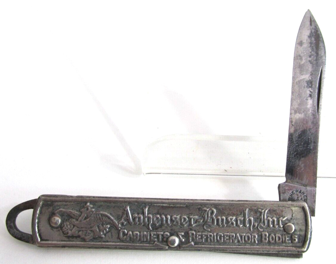 Vintage ANHEUSER BUCH Registered Return Pocket Knife Key Chain Whitehead & Hoag
