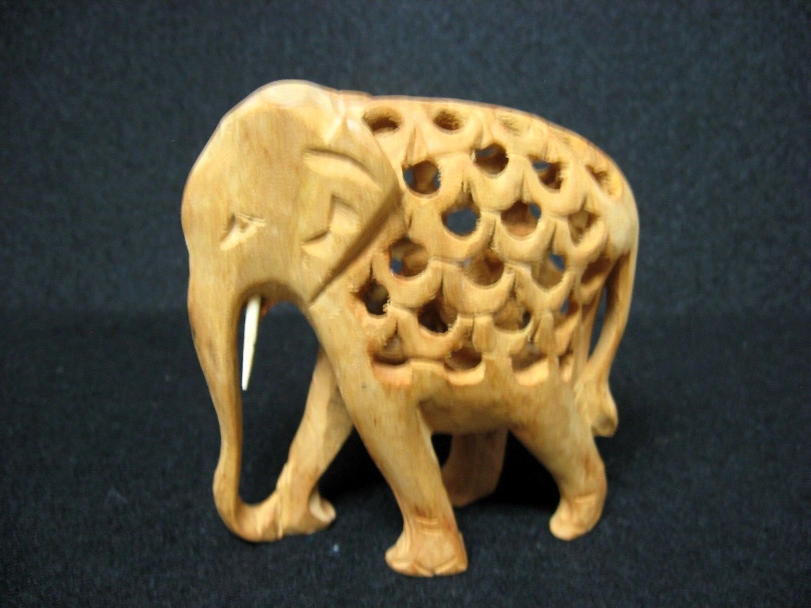 Hand carved wooden ELEPHANT figures 2 in 1 * ONE WHOLE PIECE