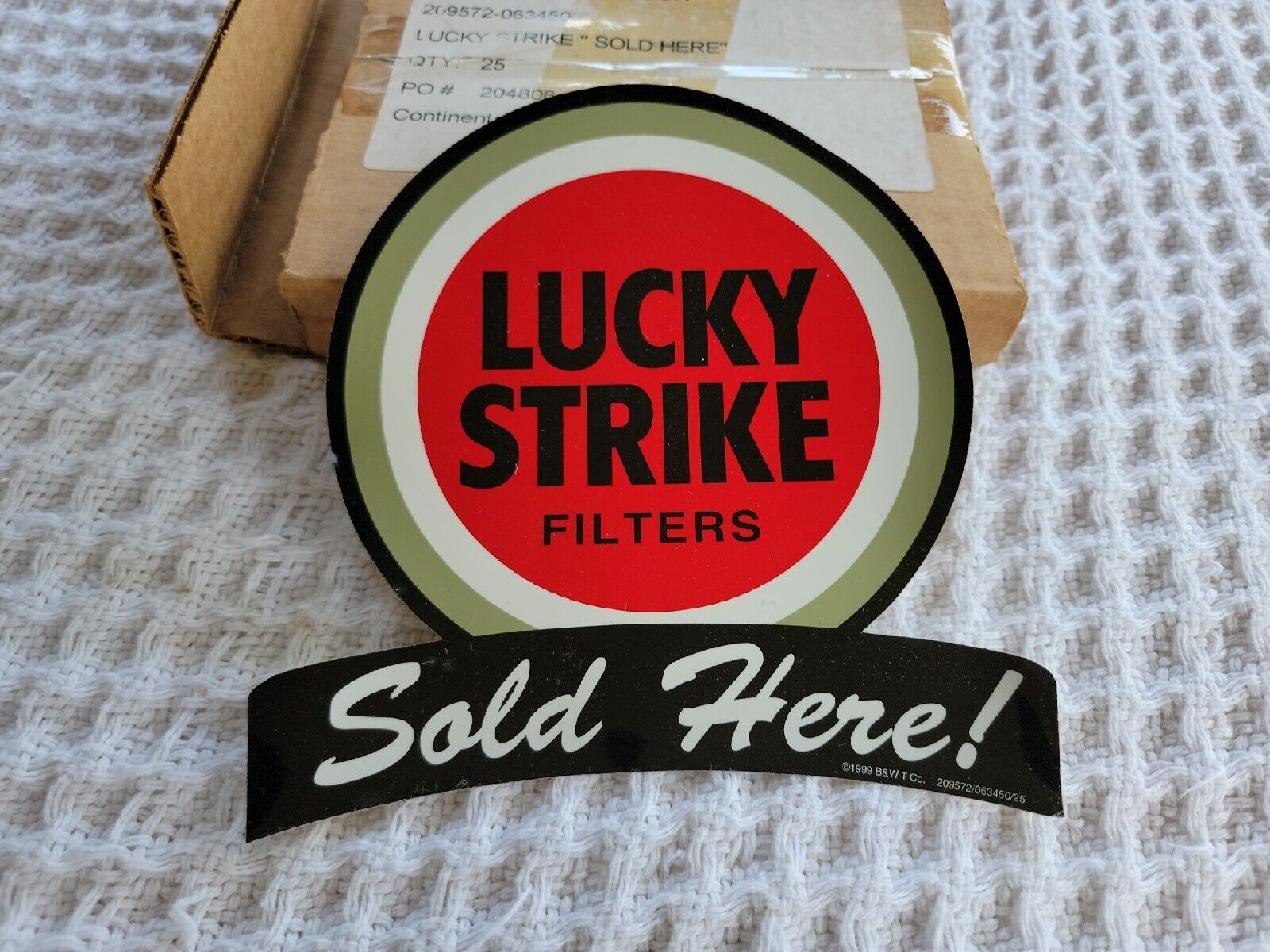 (2) 1999 Lucky Strike Sold Here Store Window Stickers ~ Double Sided ~ 7\