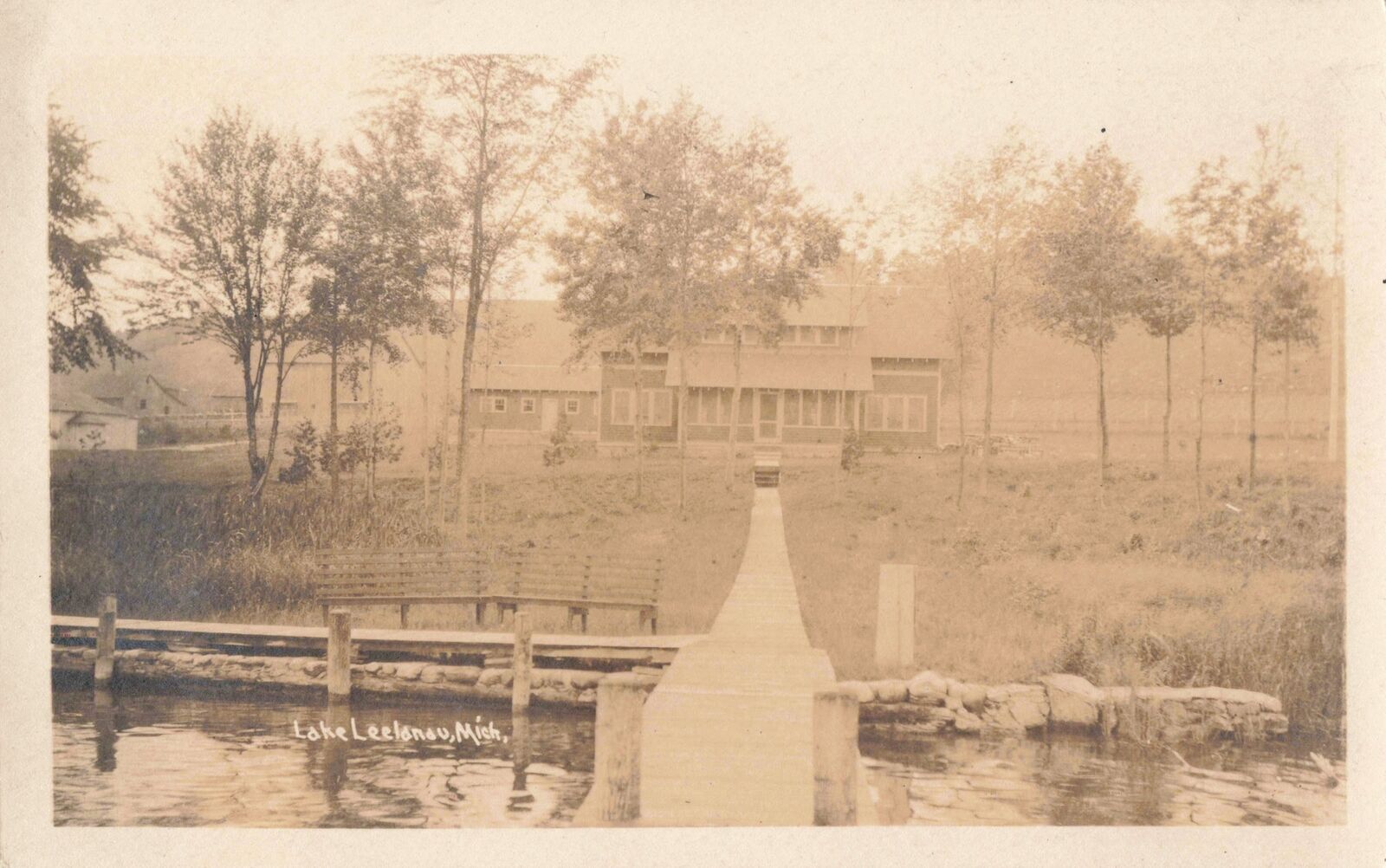 NW Leland Lake Leelanau MI RPPC 1910 RARE BORGUS COTTAGE & FARM OUTBUILDING VIEW