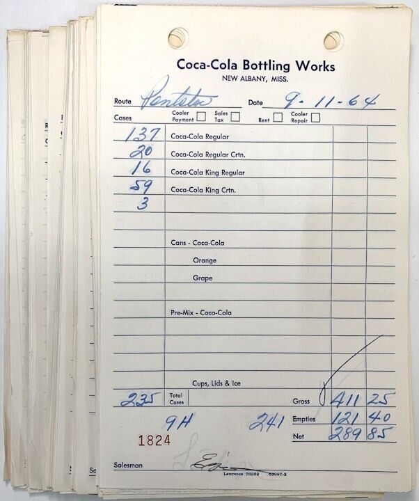 Coca-Cola Route Receipts Vintage Soda Invoices Set of 100 Different Coke 1960\'s
