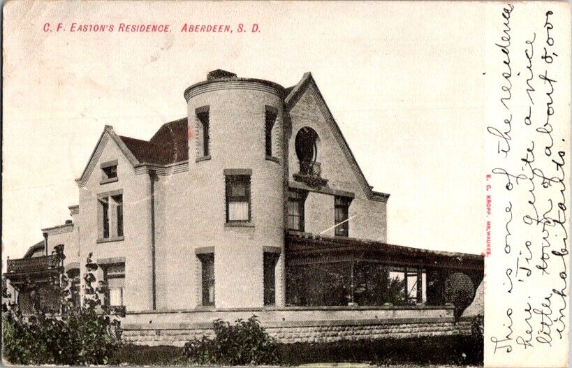 Vintage Postcard C.F. Easton\'s Residence Abeerden SD South Dakota 1907     F-395