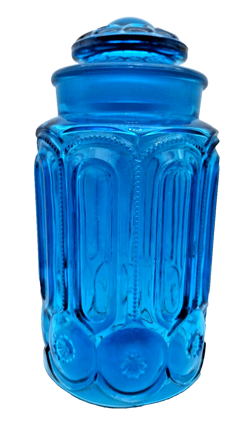 L E Smith Moon & Stars Blue Glass Canister Apothecary Jar 11.5\