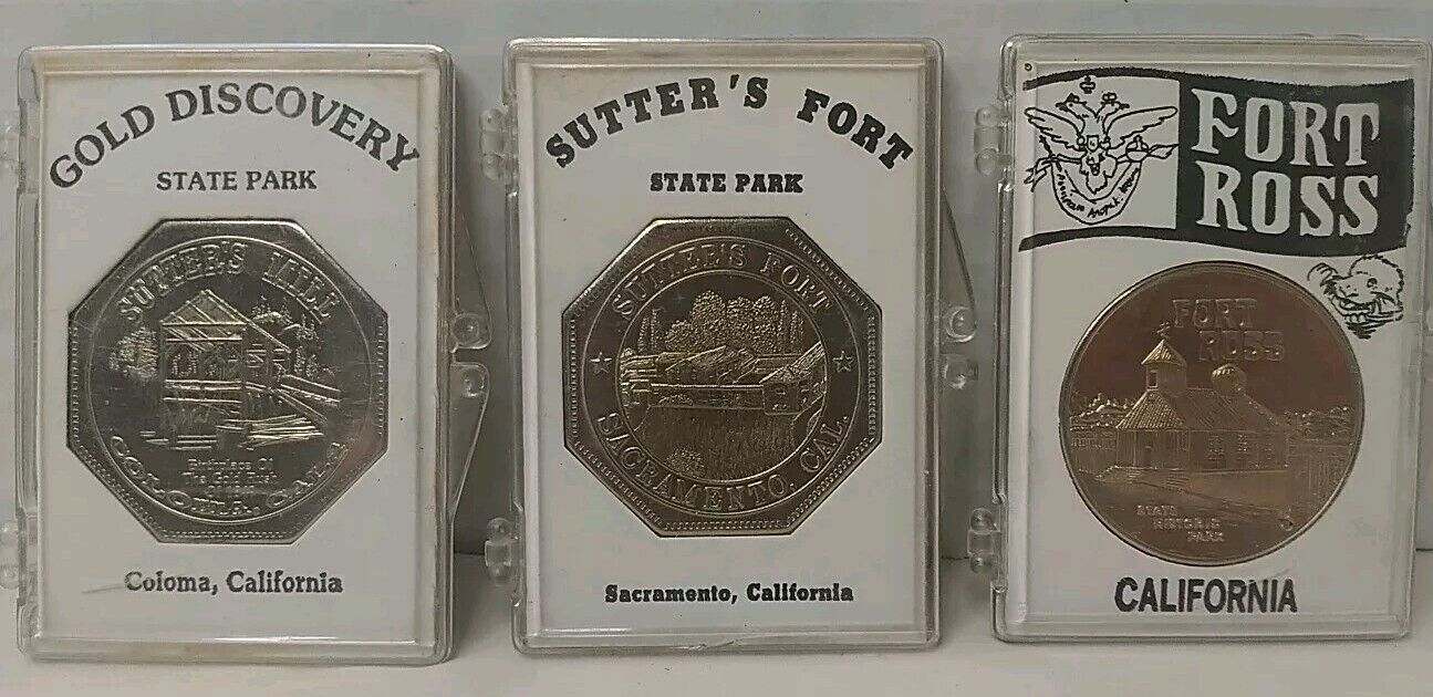 Vtg California State Park Coin Medals ~ Sutter's Mill, Sutter's Fort, Fort Ross