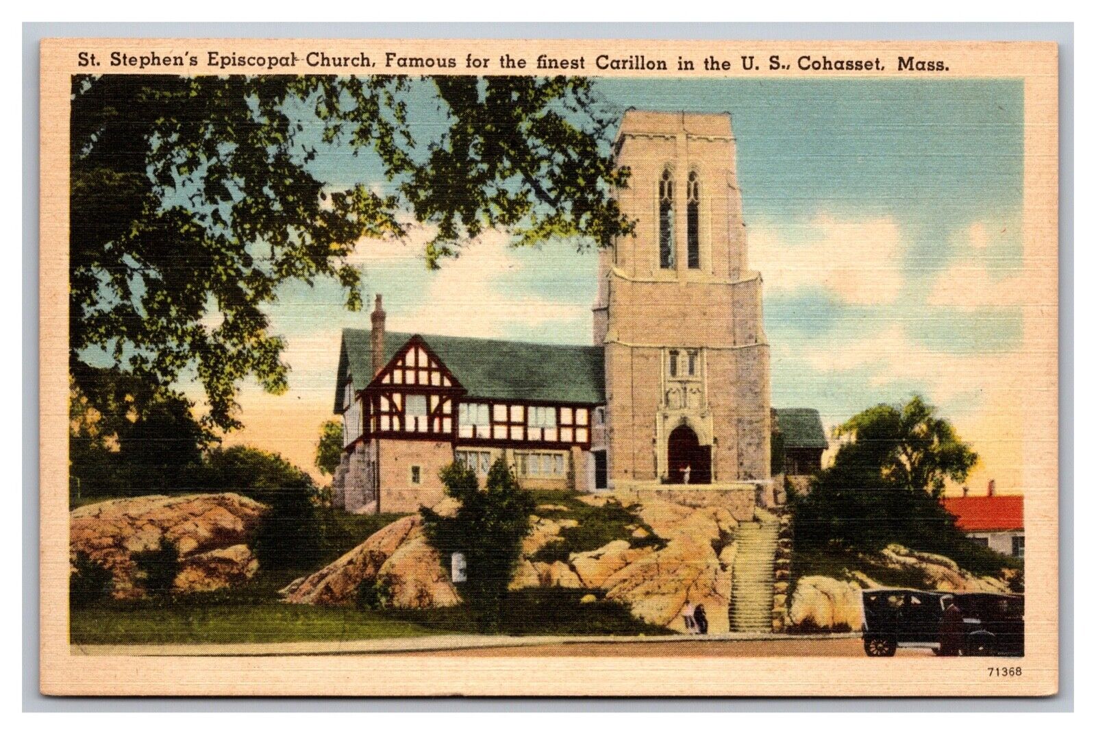 Cohasset MA Massachusetts St Stephen\'s Episcopal Church Carillon Linen Postcard
