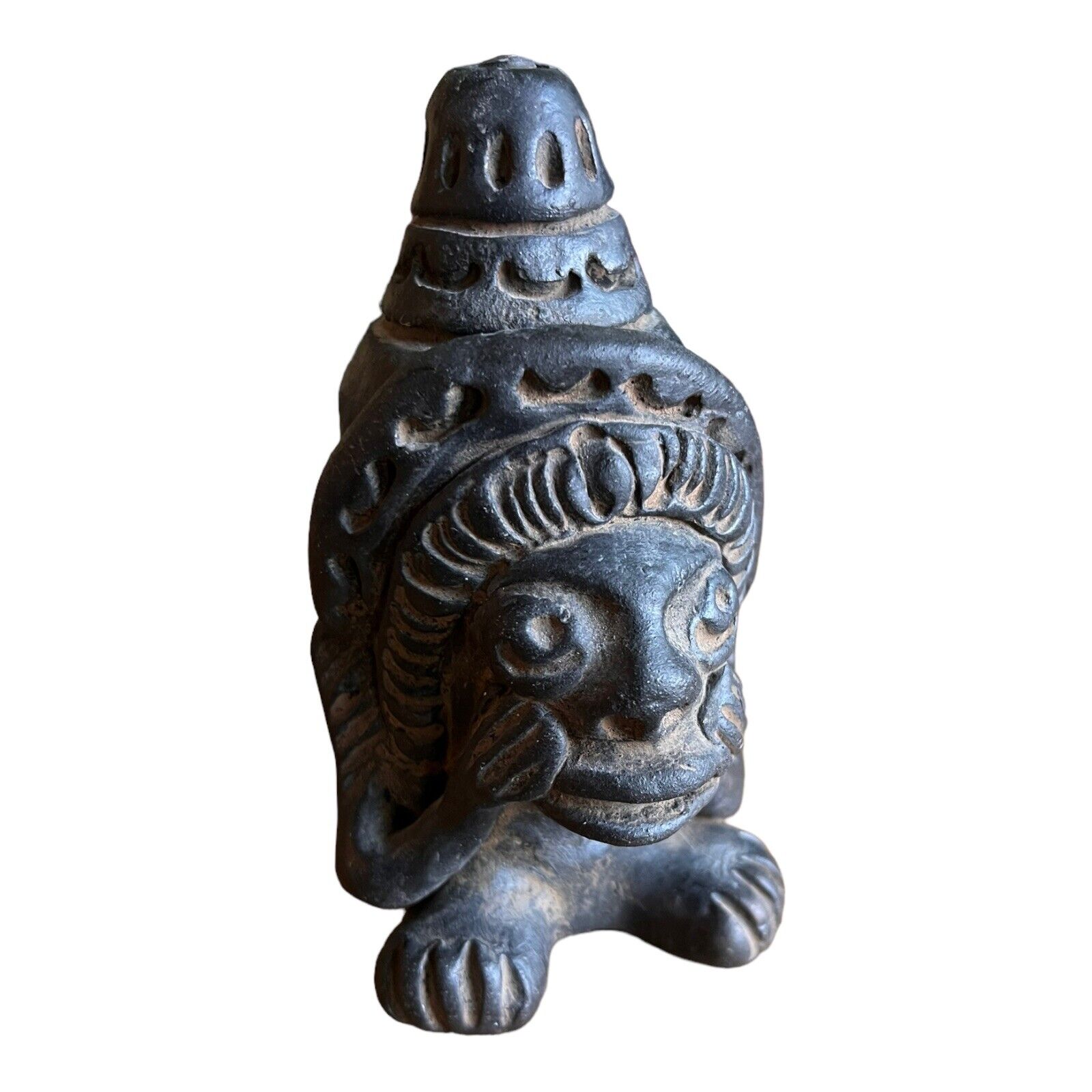 Antique Vintage 5” Handmade Black Pottery Mayan Indian Ancient Horn / Flute 