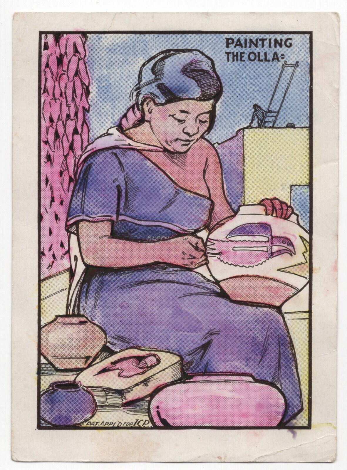 Pueblo Indian Card Painting the Olla pottery 1920’s D48 Wools Bread Trading Card