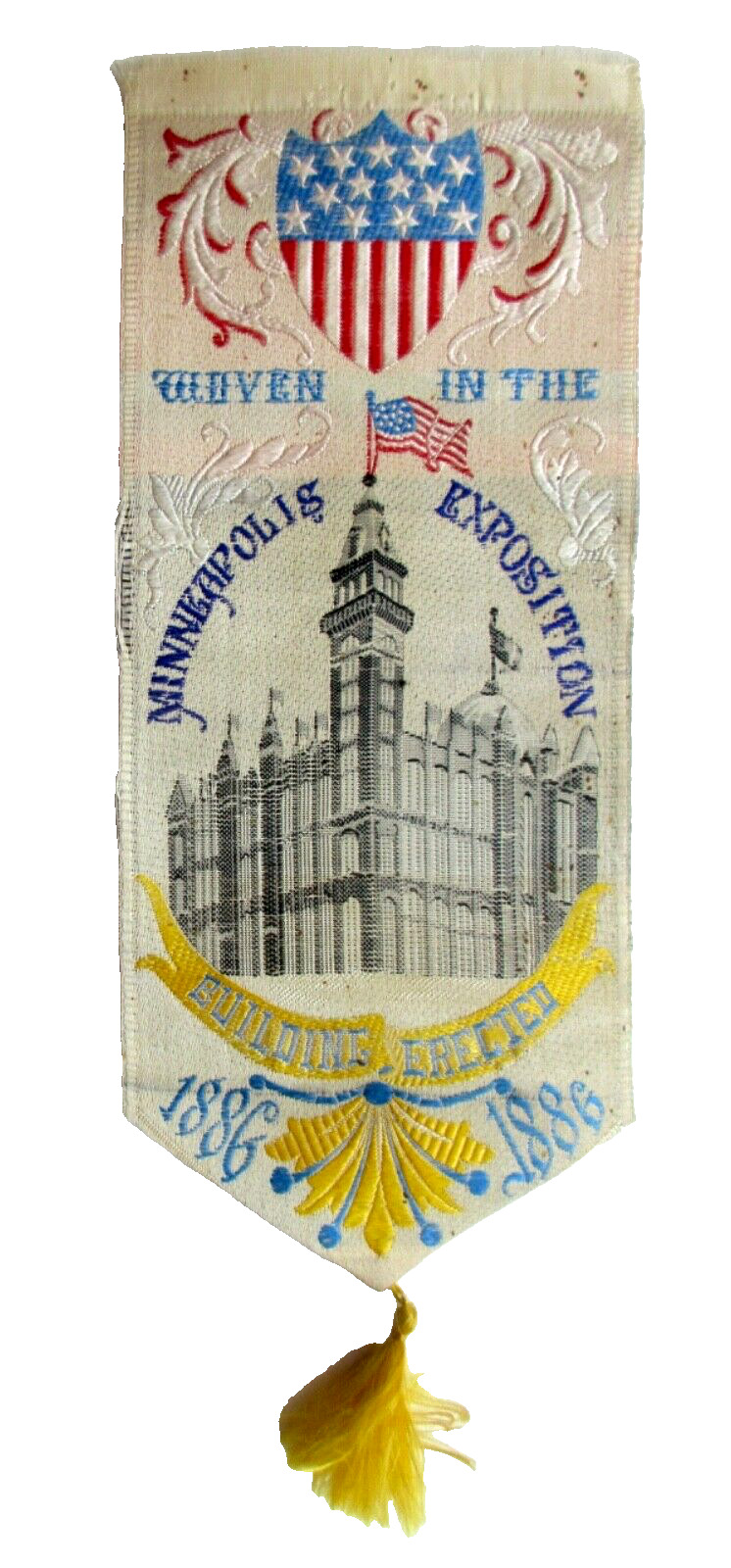 RARE 1886 Minneapolis Exposition Bldg STEVENSGRAPH Souvenir BOOKMARK Regan Co