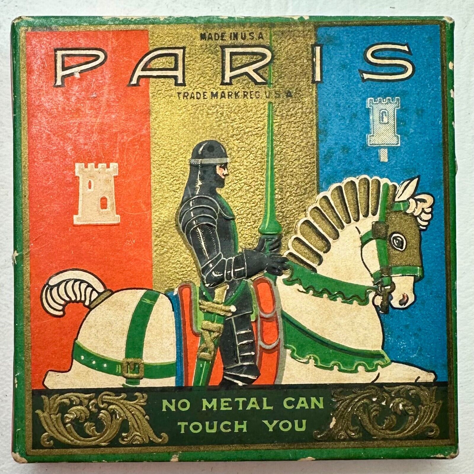 c1950s  Paris Brand Advertising Garter Belt Box Only Armored Knight White Horse