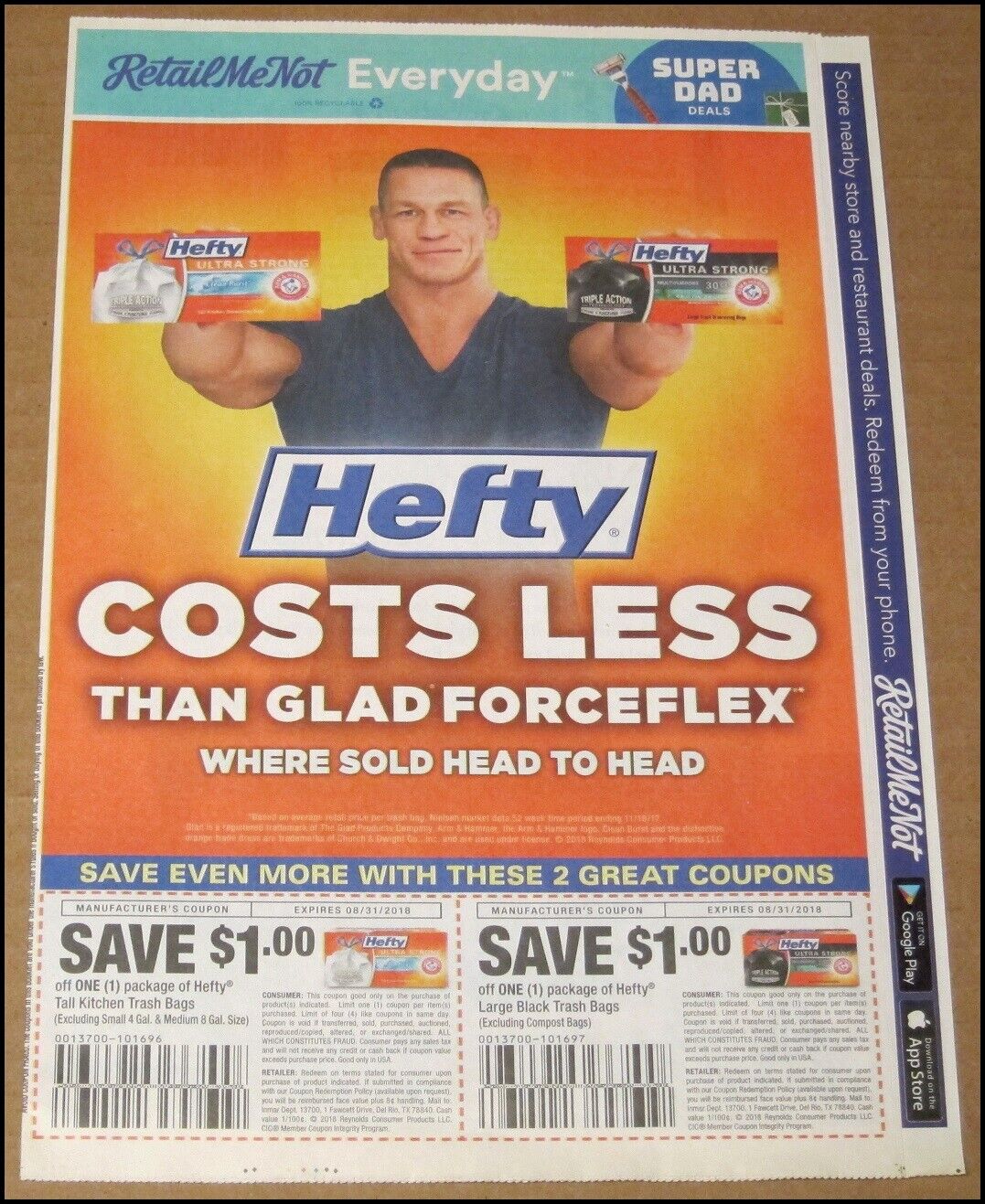 2018 Expired Coupons John Cena Hefty Ad Newspaper Advertisement WWE