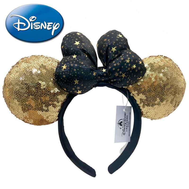 Disney\'Disneyland Parks Paris Gold Black Is Magical Minnie Sequin Ears Headband*