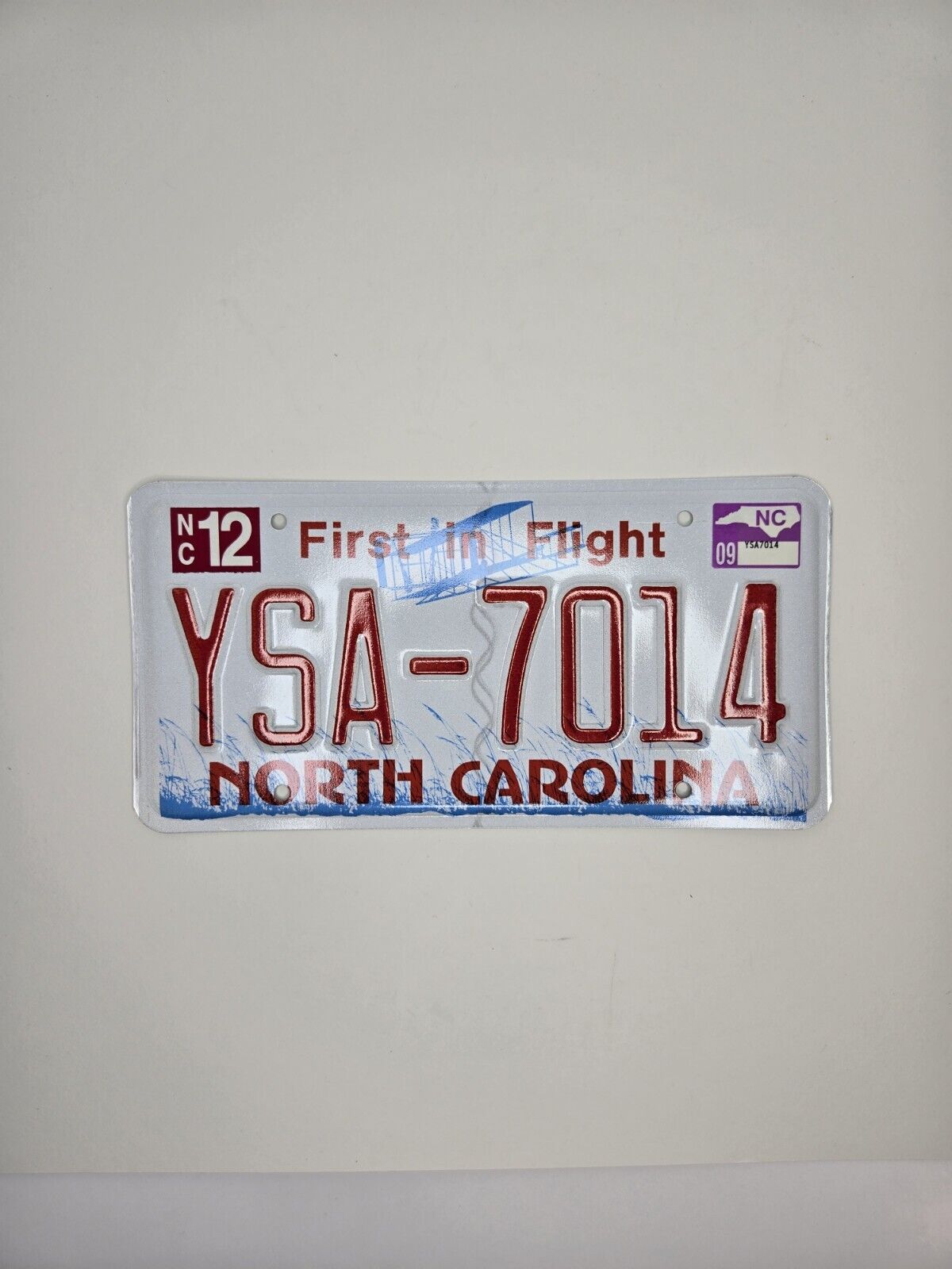 2012 North Carolina License Plate YSA-7014 First In Flight Metal