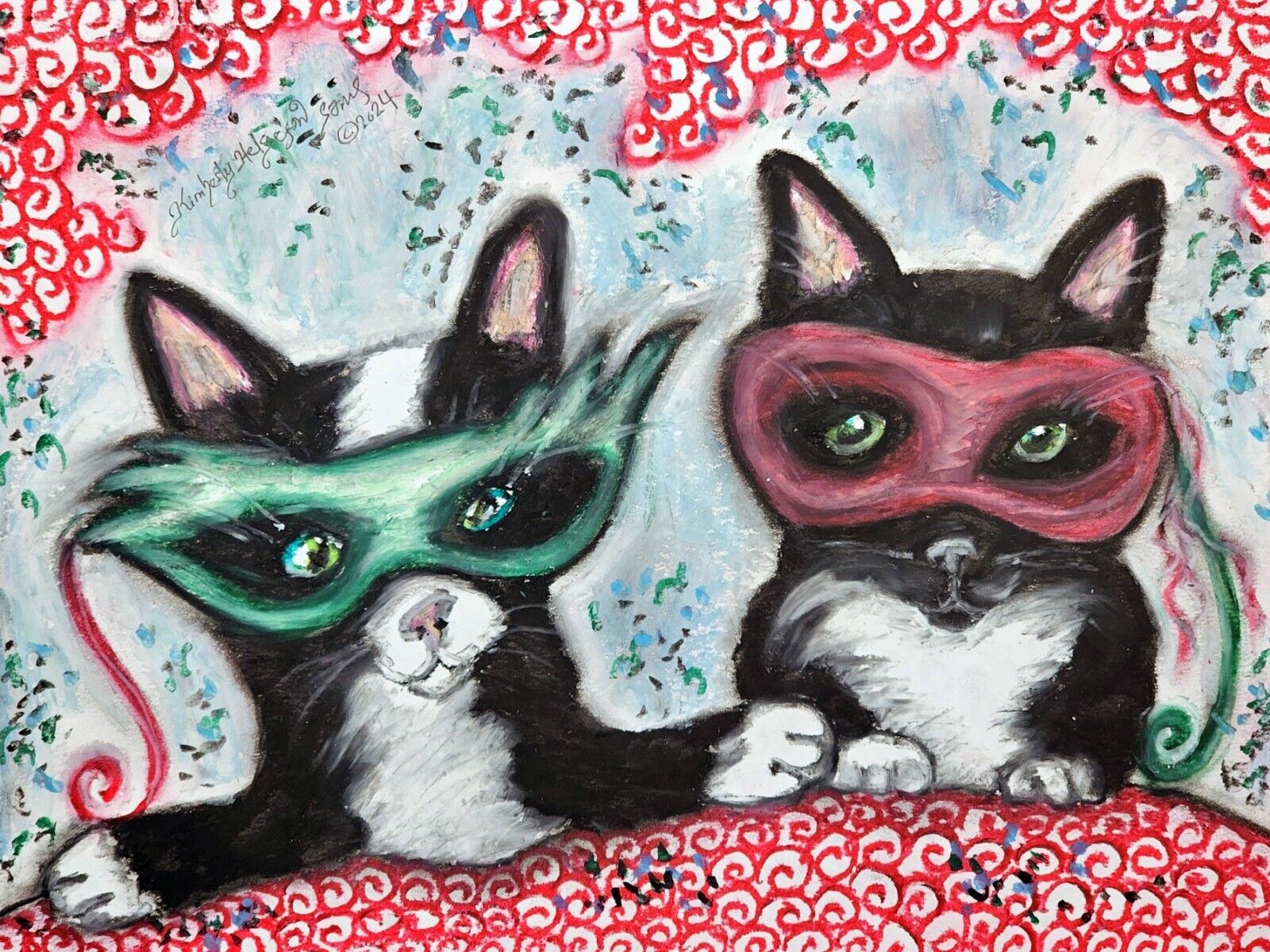 Tuxedo Cat Masquerade 13 x 19 Gothic Art Print Animal Collectible Artist KSams