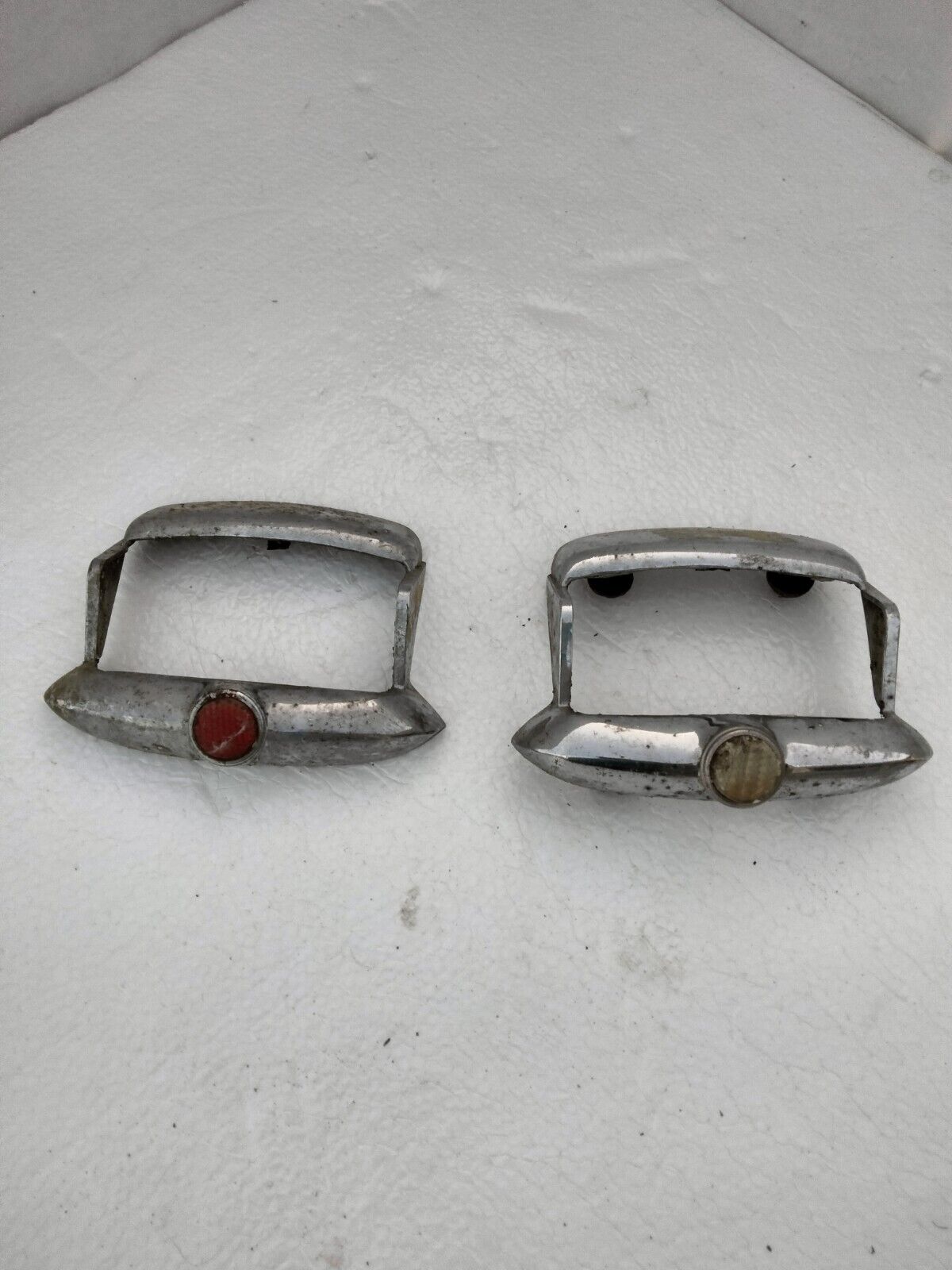 1946 1947 1948 PLYMOUTH DODGE TAIL LIGHT BEZEL PAIR USED DRIVER QUALITY