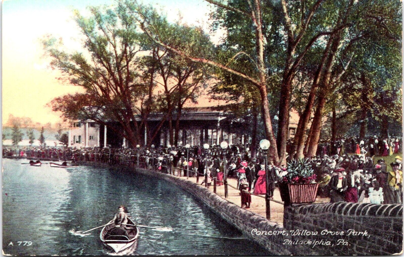 Postcard Concert, Willow Grove Park, Philadelphia PA, Boats, Unposted