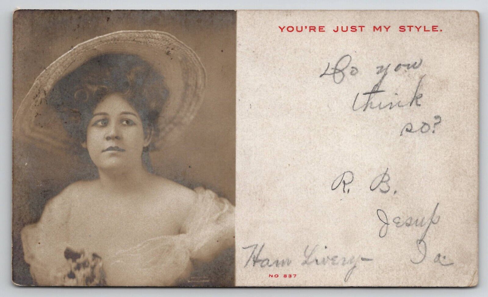 RPPC Beautiful Woman Large Hat Tulle Dress Actress Model Theatre Postcard H24