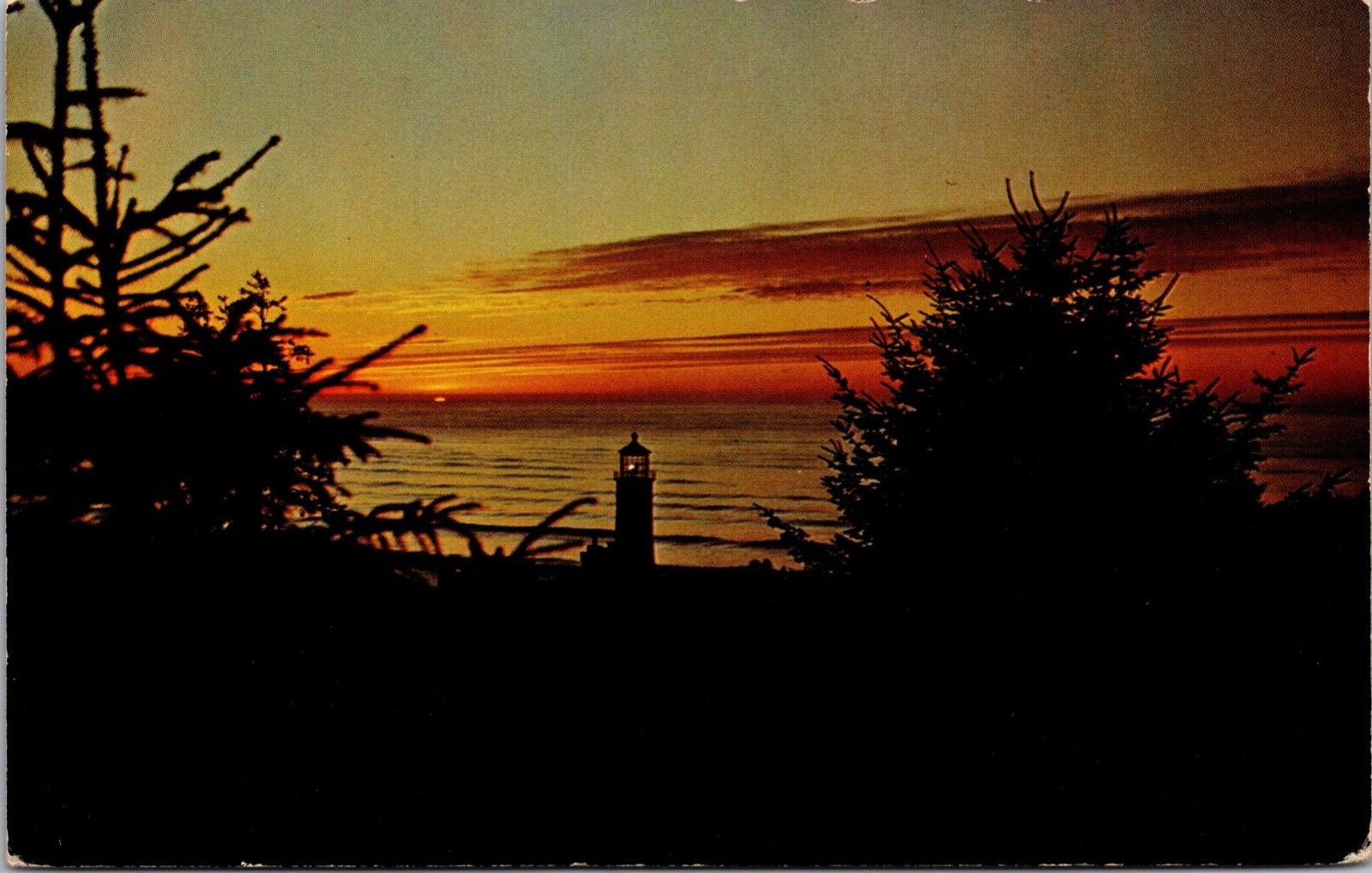 Postcard North Head Lighthouse Night Sunset Long Beach Washington WA