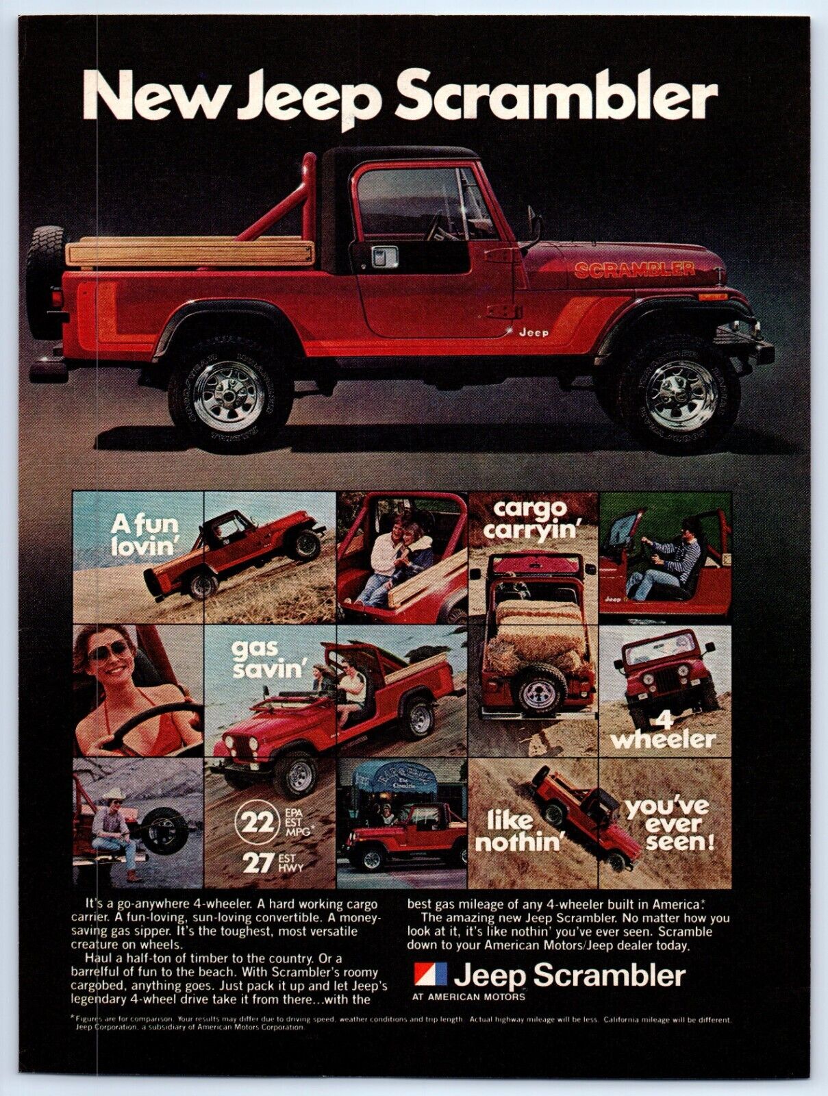 Jeep Scrambler American Motors Red Truck 1981 Print Ad 8\