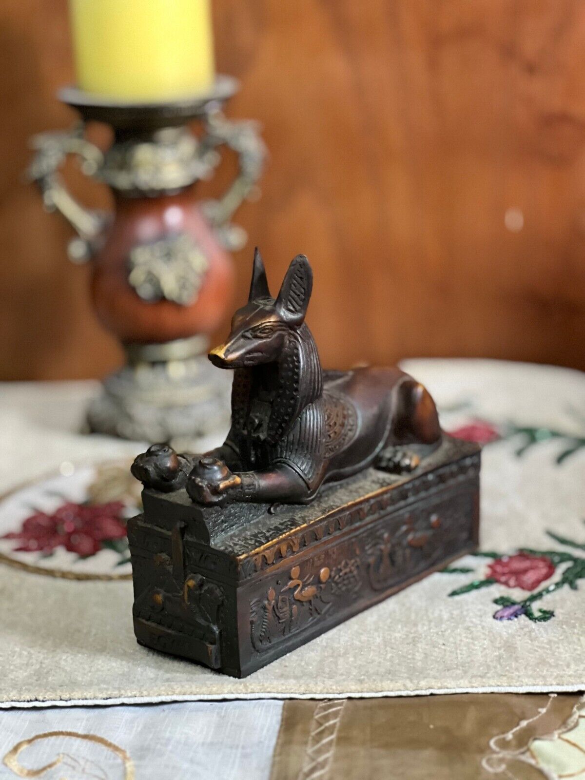 Anubis Statue Seated on a grave , God Anubis Statuette from hammer stone