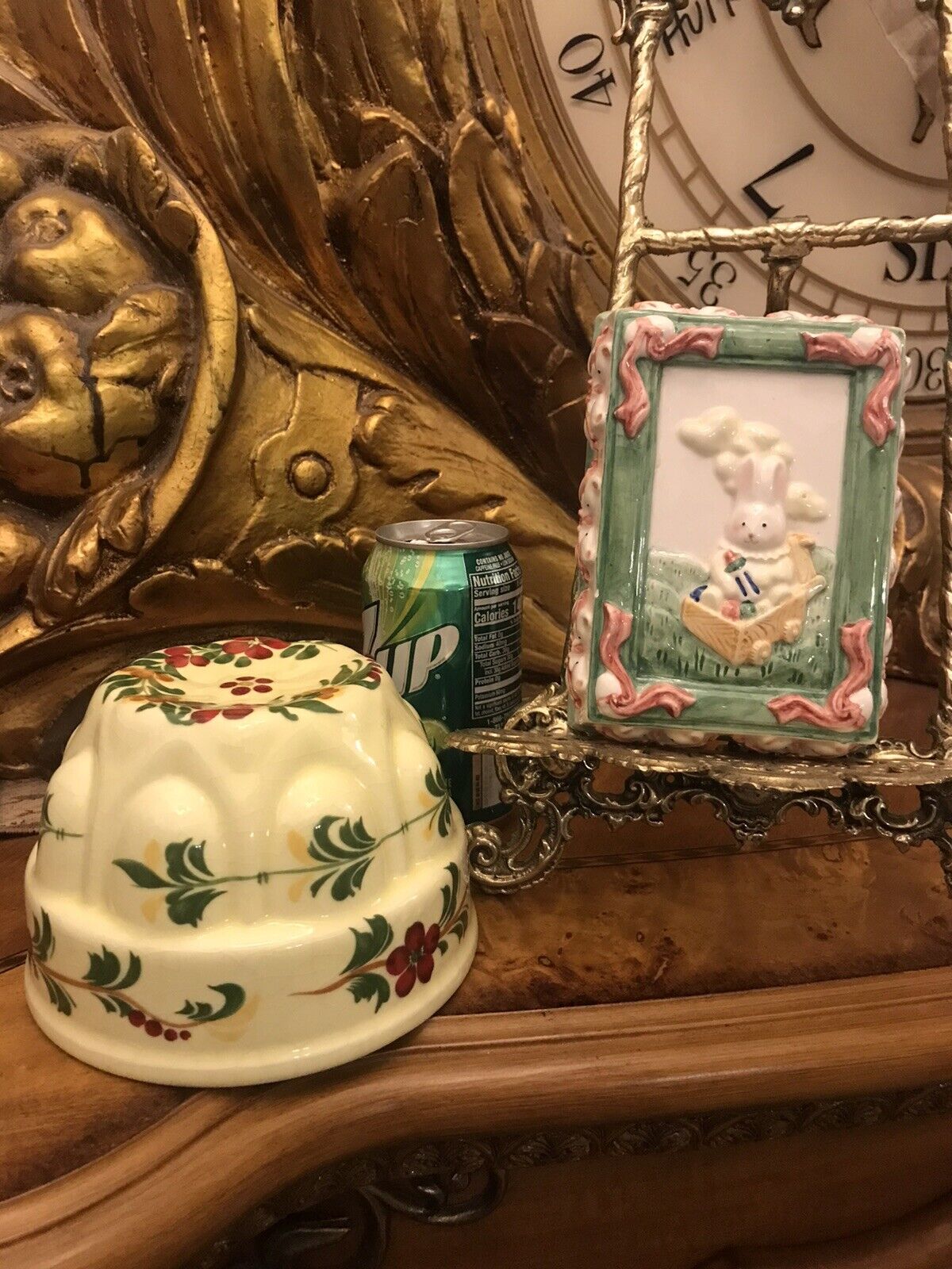 Lot of 2 Jello Molds. Both Hand Painted. One with Floral and one with Bunny. G2.