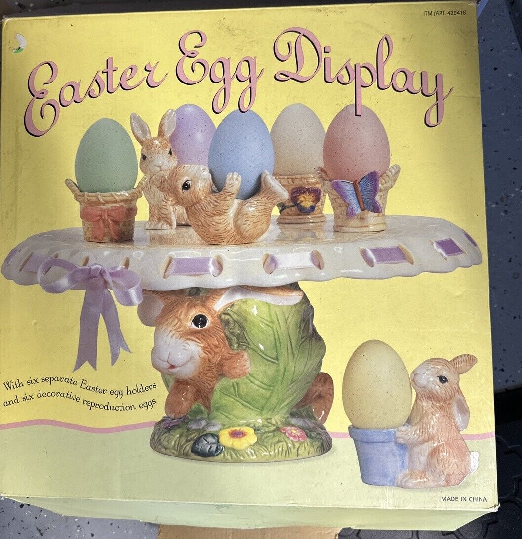 Easter Egg display cake stand, 6 Egg holders, Bunny with eggs Costco