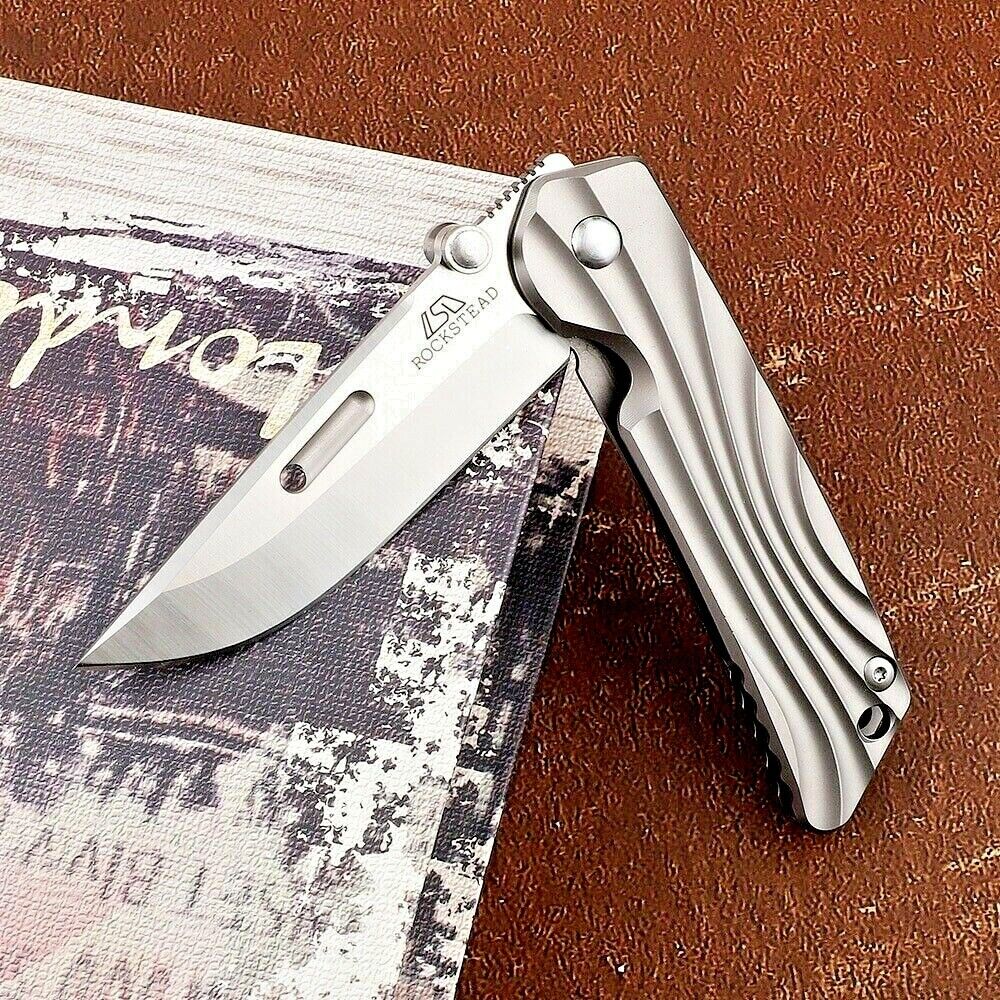 Straightback Folding Knife Pocket Hunting Survival AUS10 Steel Titanium Handle S