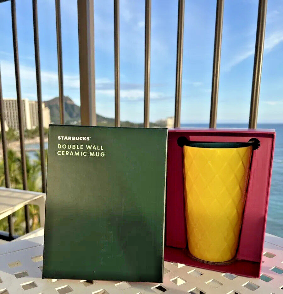 Starbucks Hawaii Collection Ceramic Yellow PINEAPPLE Tumbler Cup NEW IN BOX 2021