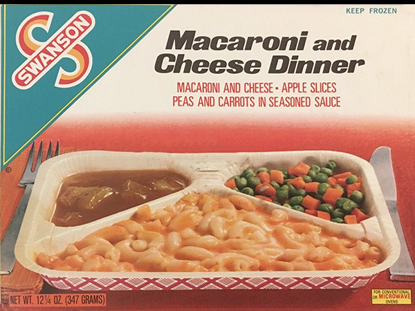 1985 LARGE SWANSON TV MACARONI CHEESE FROZEN DINNER Metal Magnet 3x4 inches 8696