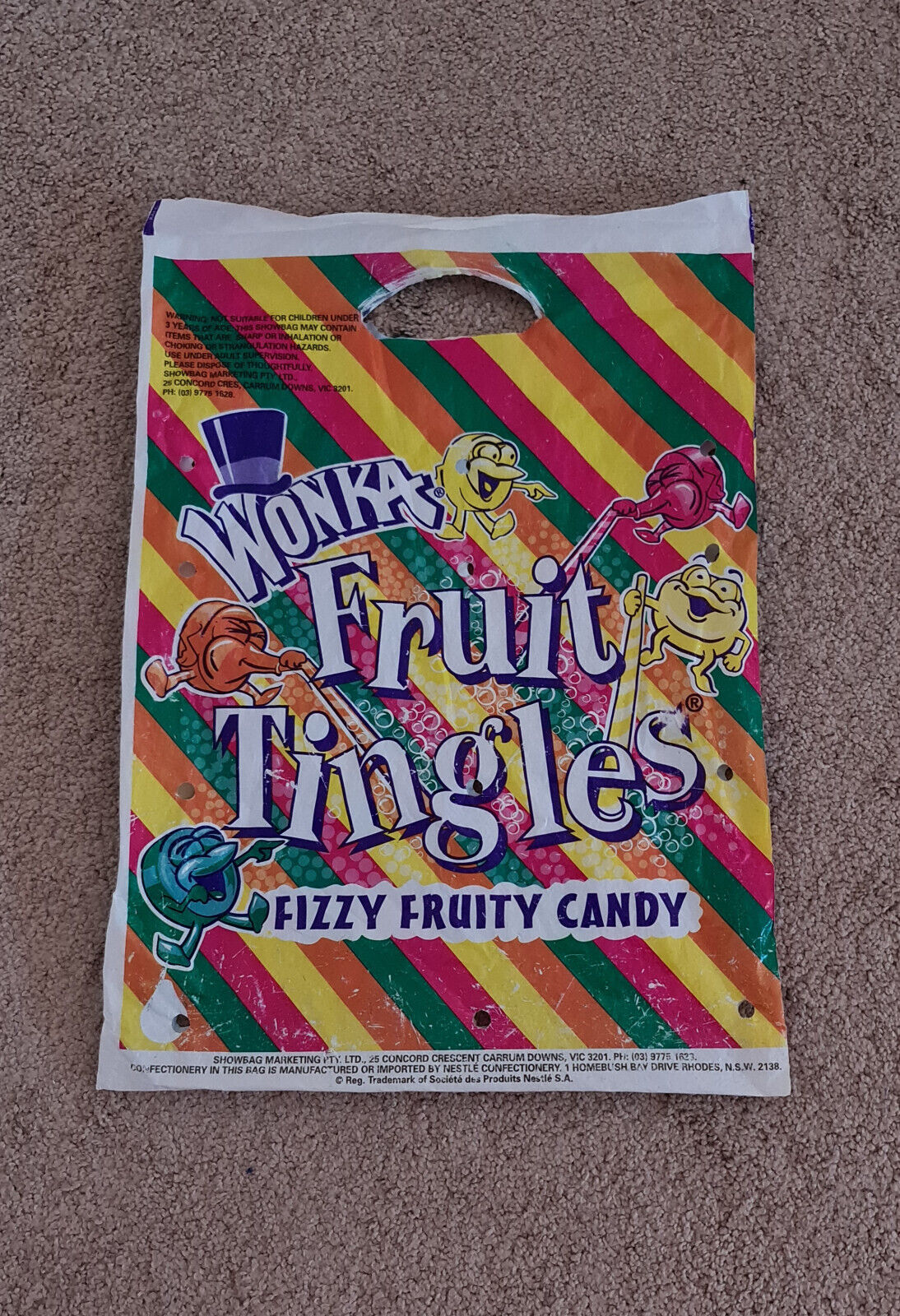 Vintage plastic bag showbag Nestle Wonka Fruit Tingles and Smarties