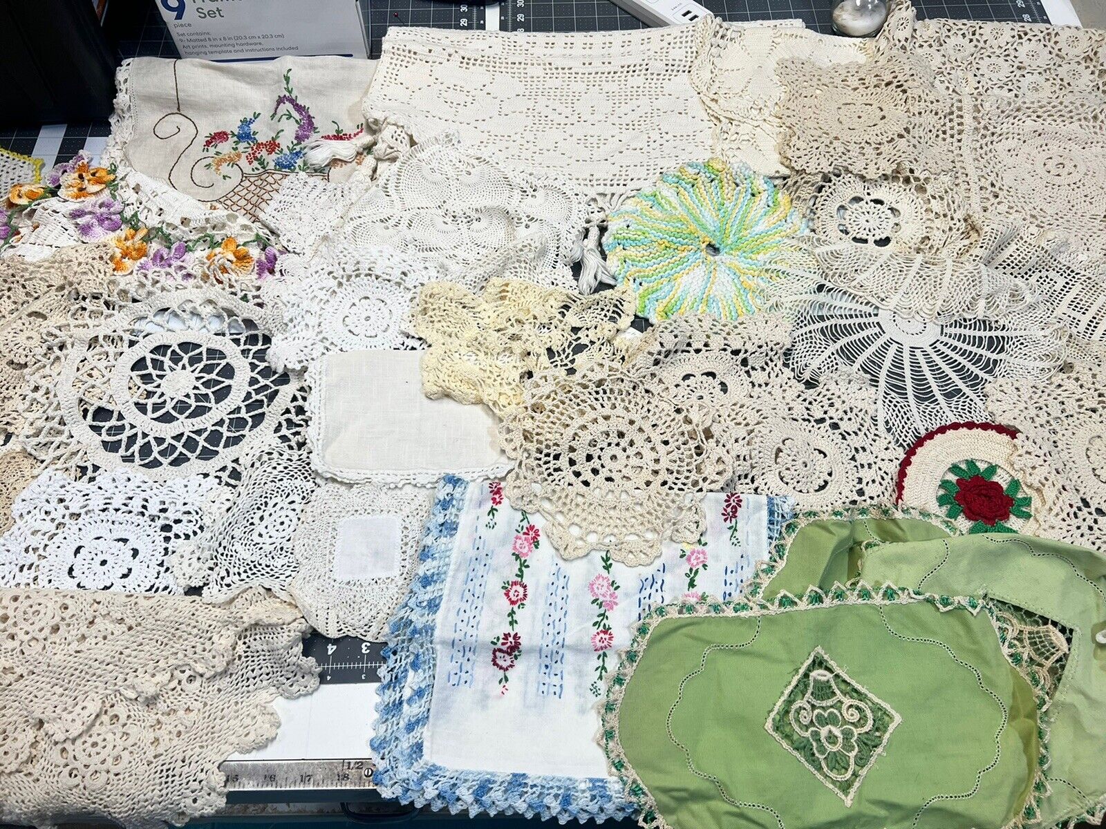 Huge lot of vintage linens doilies crochet Textiles #4