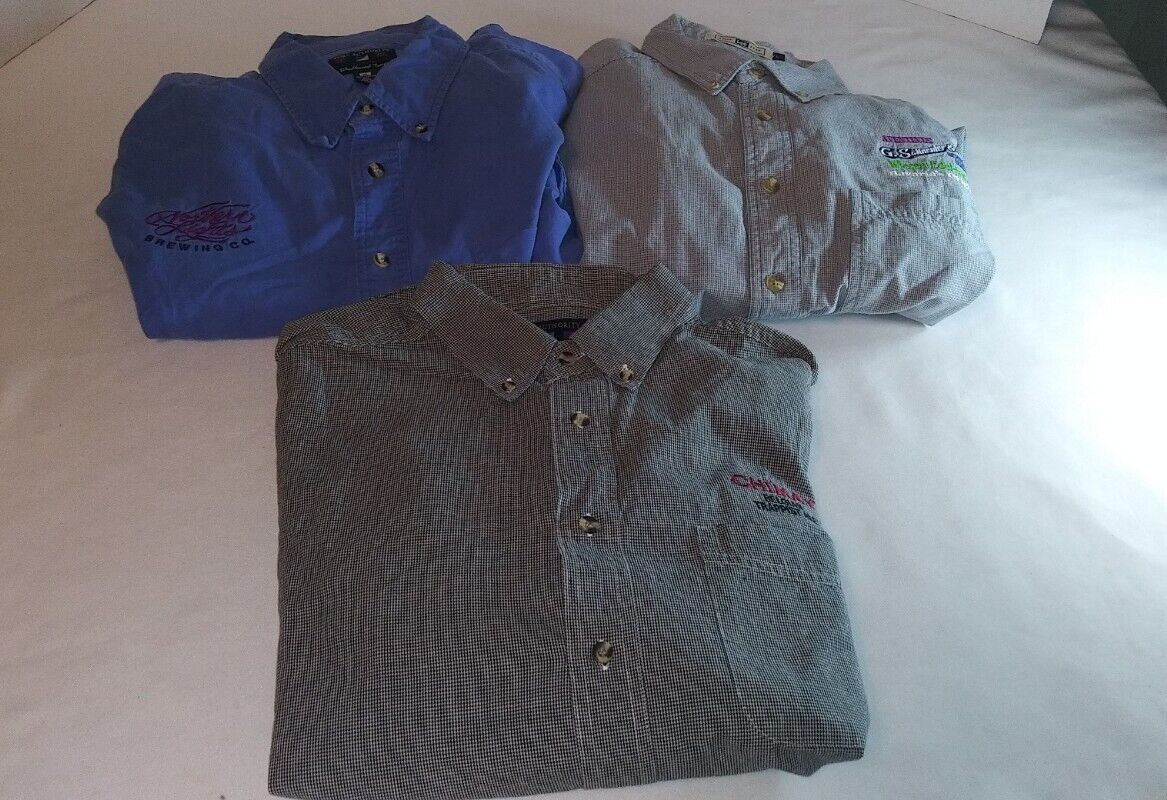 3 Great Condition Brewery Beer Button Up Long Sleeve Shirts EUC 1 Lee L XL