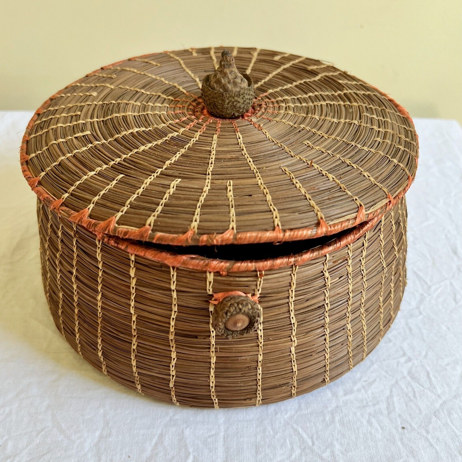 Vintage Hand Woven Long Leaf Pine Needle Basket 8\