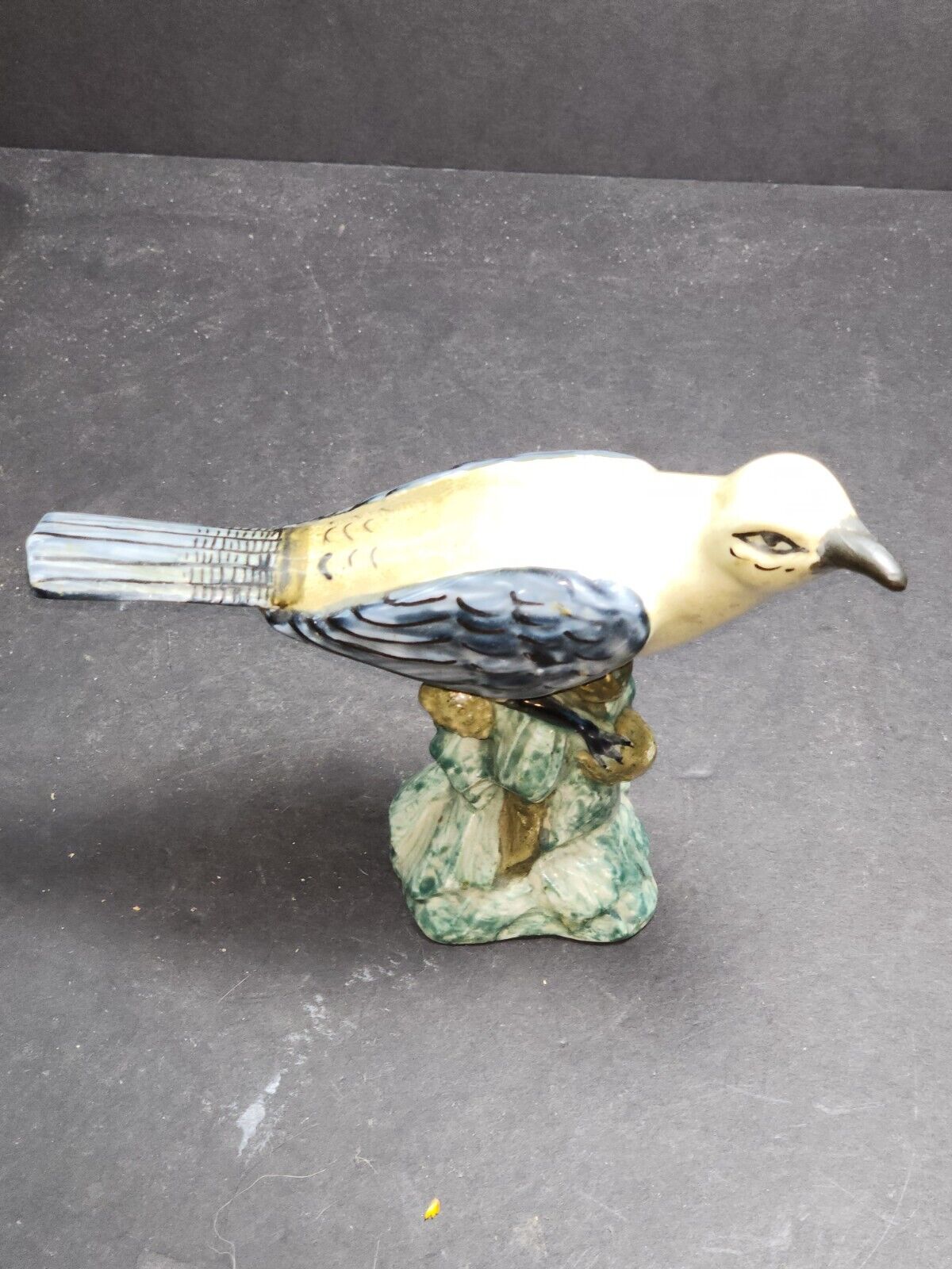 Ceramic hand painted bird blue and off white