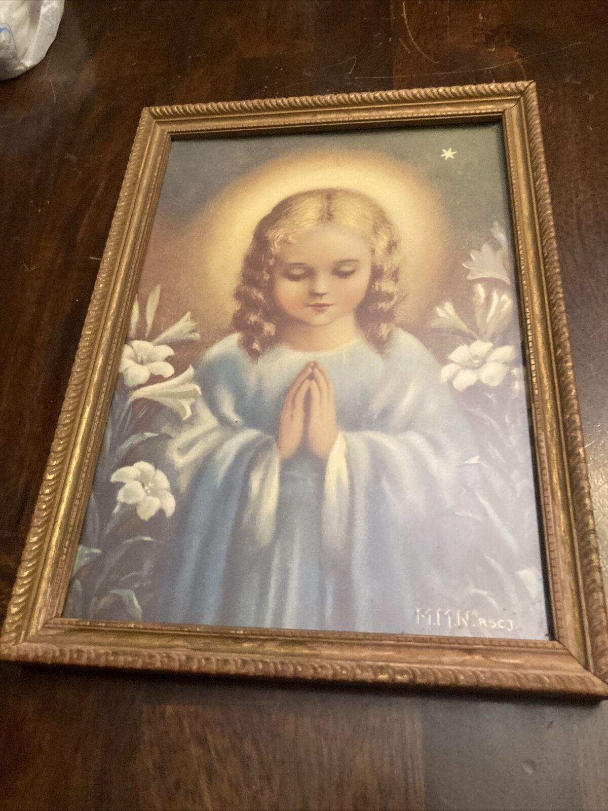Vintage Framed Print Stella Matutina Morning Star The Child Mary Prayer Catholic