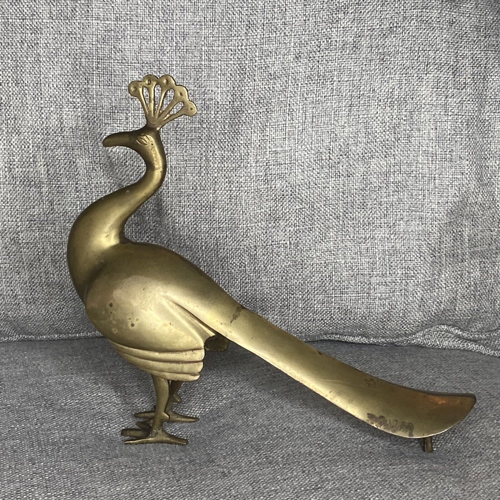 Brass Peacock Bird Decor 9 1/2 Inches tall Vintage
