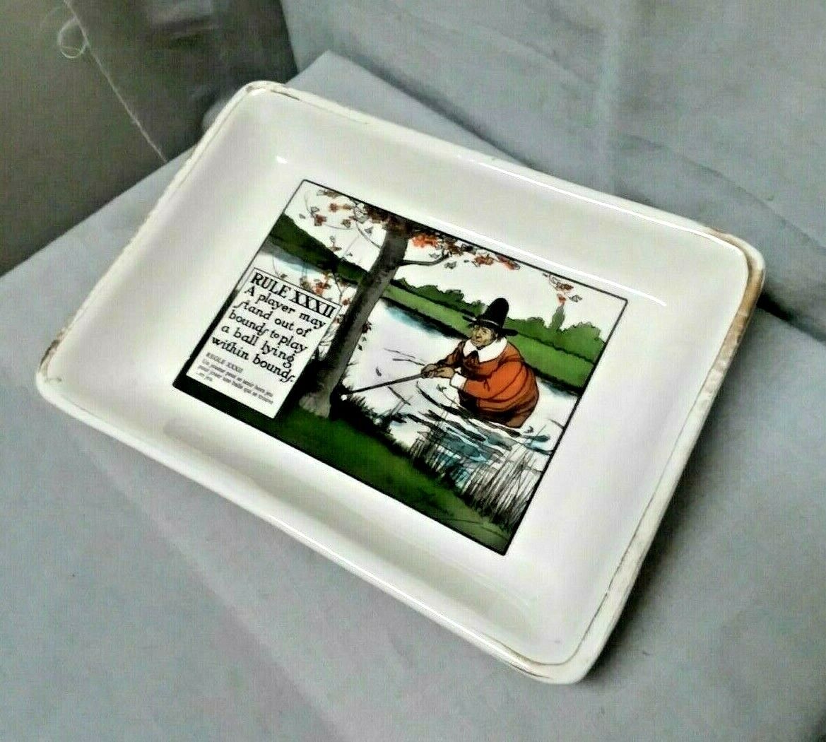 Delano Studios Vintage 1962 Golf Rule XXXII Hand Colored Trinket / Tray-Dish EUC