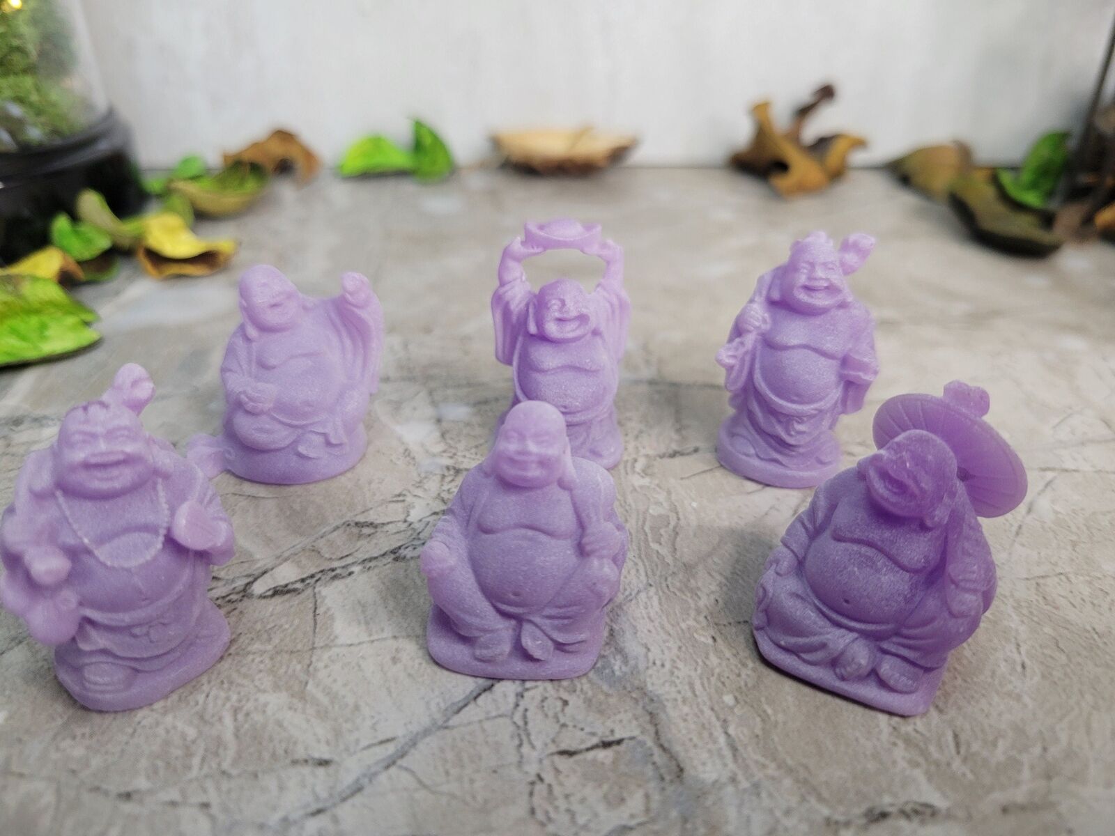 Small Laughing Buddha Figurines Handmade Pack of 6 Purple Lucky Happy Buddha Sta